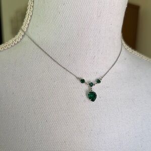 Vintage Sterling Silver & Green Heart Pendant Necklace